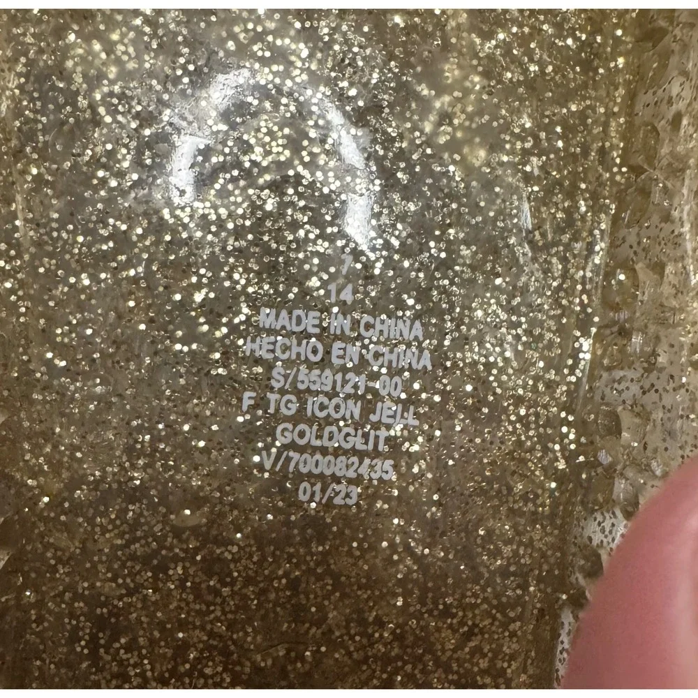 Toddler Girls Gold Glitter Jelly Shoes Daisy Flower Mary Jane Flats Size 7